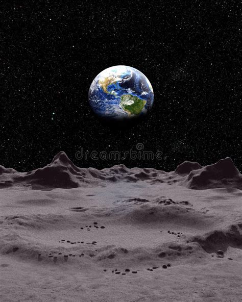 Earth View from the Moon Surface Stock Illustration - Illustration of ...