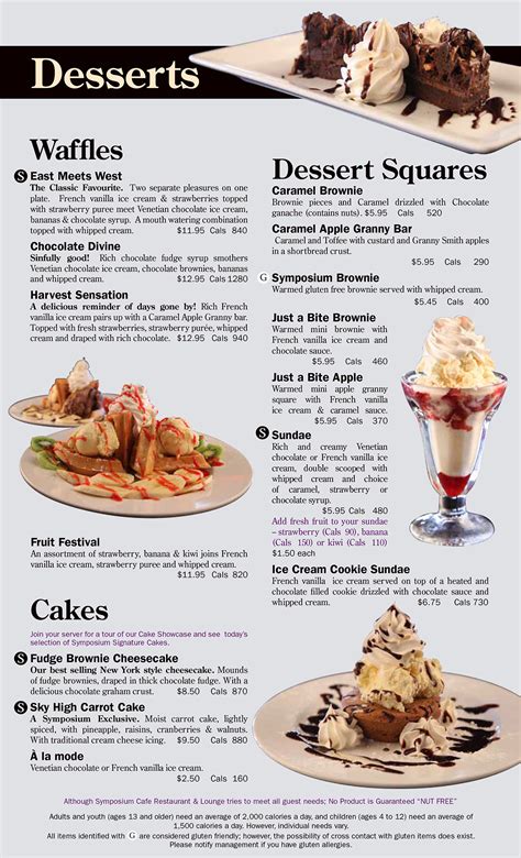 Restaurant dessert menu – cakes, waffles, ice cream desserts