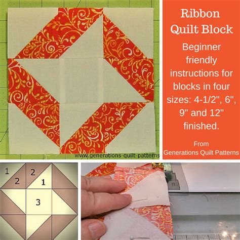 Ribbon Quilt Block Pattern in Four Sizes