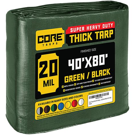 Core Tarps 40' x 80' Green / Black Extreme Heavy-Duty Weatherproof 20 ...