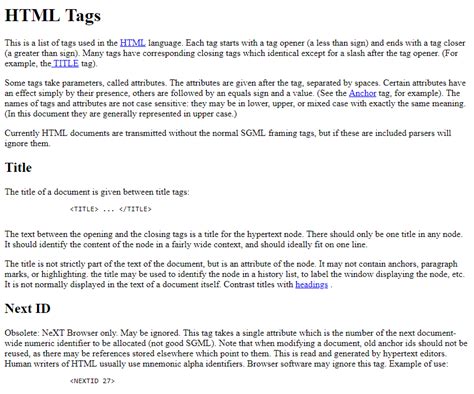 Tim Berners-Lee published a document called HTML Tags - Web Design Museum