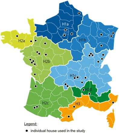 Map of France with the different climate zones (H1a, H1b, H1c, H2a,... | Download Scientific Diagram