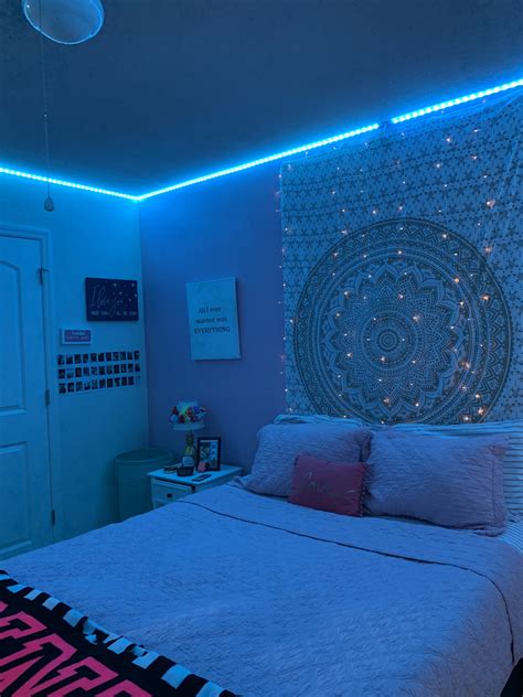 got LED lights and now i’m obsessed :) | Light blue bedroom, Room makeover bedroom, Blue room decor