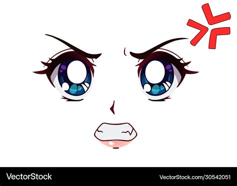 Angry anime face manga style big blue eyes Vector Image