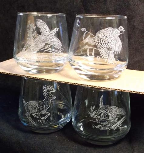 hand engraved whiskey glasses, hunters drink glass, hand engraved ...