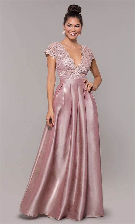 Long Mauve Prom Dress with Embroidered Bodice | Prom dresses long pink ...