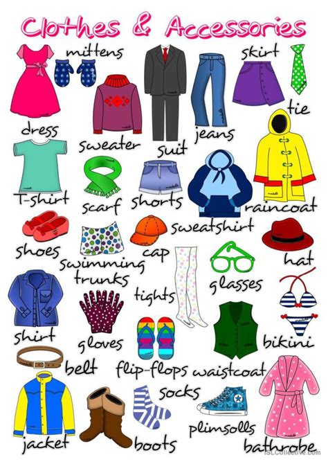 Clothes and accessories - poster: English ESL worksheets pdf & doc