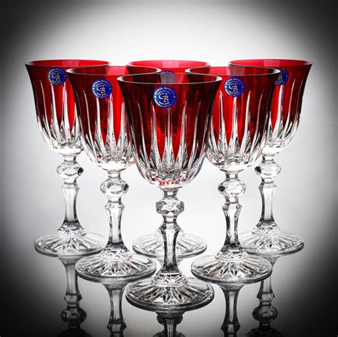 Red Color Crystal White Wine Glasses Lines Design - Etsy