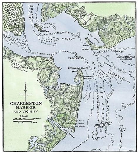 Map showing location of Fort Sumter, Civil War (Photos Prints, Posters ...