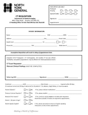 North York General Hospital Ct Scan Requisition - Fill and Sign ...