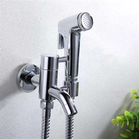 WC Bidet Faucet Chrome Polish Handheld Portable Water Wash Cleaner Hose Shattaf Sprayer Female ...