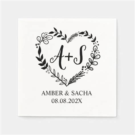 Custom Monogram Wedding Logo With Heart Wreath Napkin #affiliate , #AFF ...