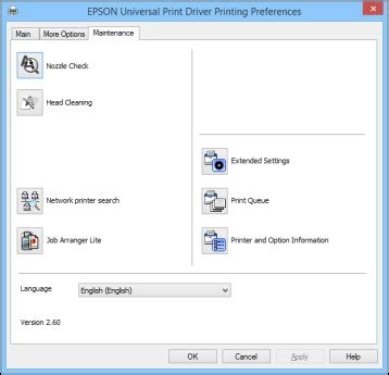 Selecting Maintenance Options - Epson Universal Print Driver - Windows