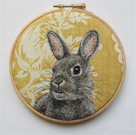 Embroidered rabbit by Lisa Toppin. Free-hand machine embroidery. www.agnesandcora.etsy.com ...