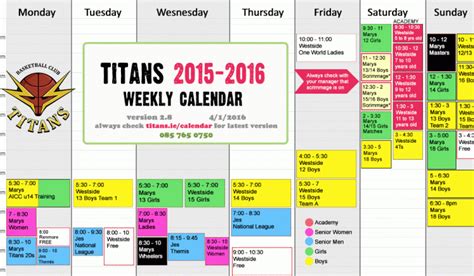 Titans Weekly Calendar Updated – Titans Basketball Club