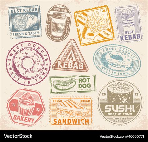 Fast food set colorful labels Royalty Free Vector Image