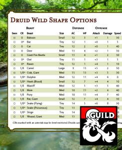 Druid Wild Shape Options by CR – ThinkDM