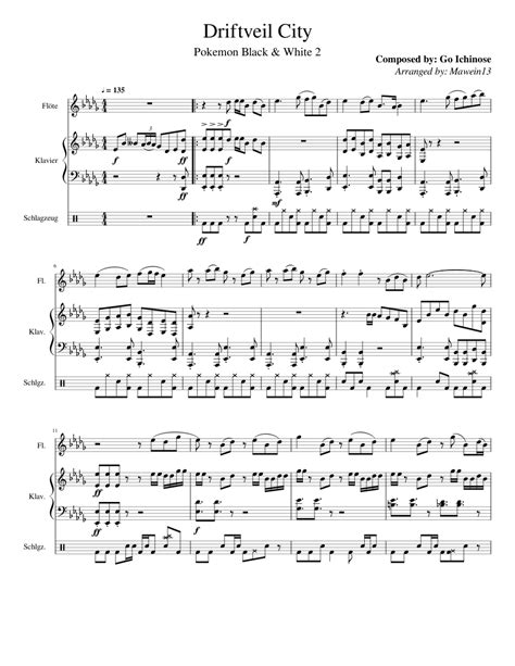 Driftveil City Sheet music for Flute, Piano, Percussion | Download free in PDF or MIDI ...