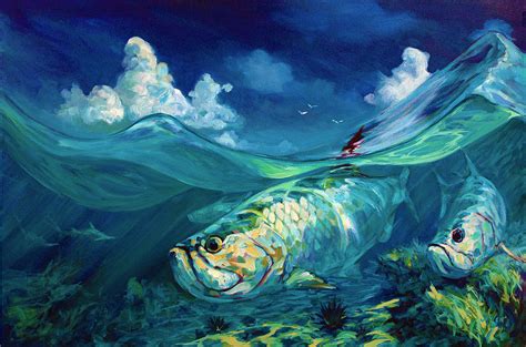 A Place I'd Rather Be - Caribbean Tarpon Fish Fly Fishing Painting Painting by Savlen Art