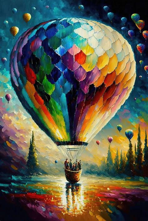 Rainbow Hot Air Balloon Palette Knife Digital Painting PEACE OF MIND ...