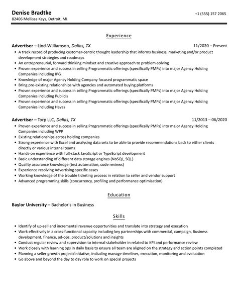 Advertiser Resume Samples | Velvet Jobs