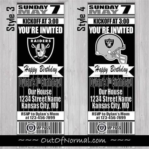 Oakland Raiders NFL Football Ticket Style Invitation | Football ...