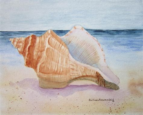 Seashell Painting Original Seashell Art Conch Watercolor