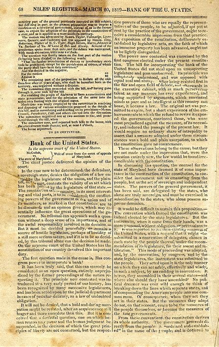 McCULLOCH V. MARYLAND ' HISTORIC SUPREME COURT CASE | The Mitchell Archives - Original Historic ...