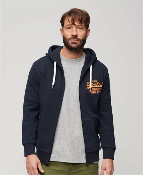 Mens - Neon Vintage Logo Zip Hoodie in Eclipse Navy | Superdry UK