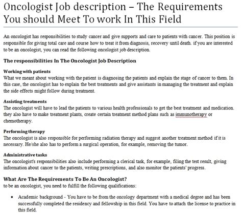 Oncologist Job description – The Requirements You should Meet To work In This Field | shop fresh