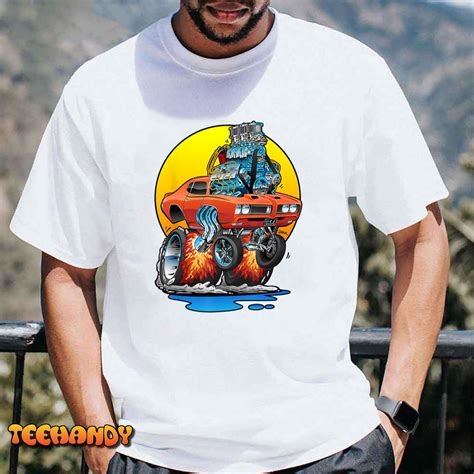 Classic Muscle Car Hotrod Funny Car Cartoon Design T-Shirt