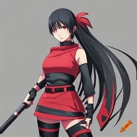 Anime, female, kunoichi, ninja, full-body, wearing red and black color ...