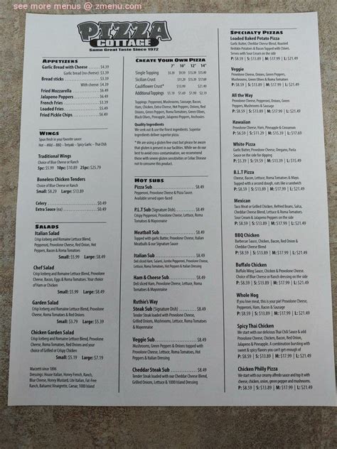 Menu at Pizza Cottage pizzeria, Powell