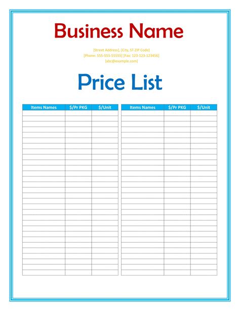 Pricelist Template Free For Your Needs