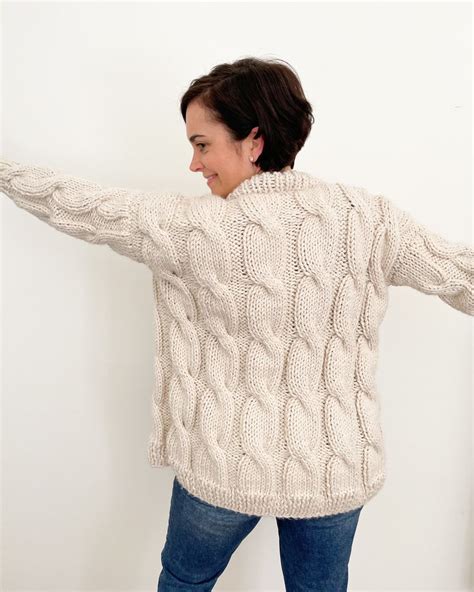 Chunky Cable Knit Sweater Knitting Pattern | Crescent Cable Cardigan ...