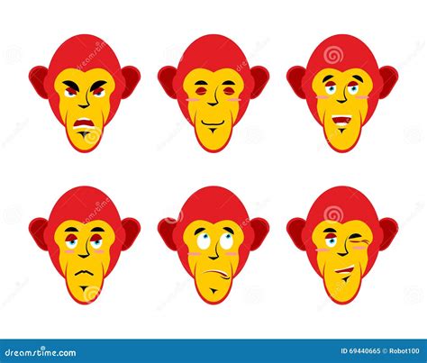 Set with Emotions Monkeys. Cheerful and Angry Monkey Stock Vector ...