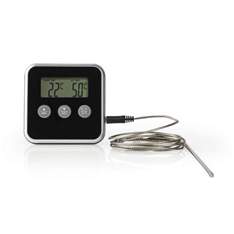 Meat Thermometer | Alarm / Timer | LCD Display | 0 - 250 °C | Black ...