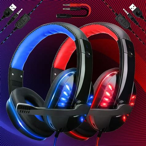 Wired Headset LED Light Computer Headphones Gaming Super Bass ...