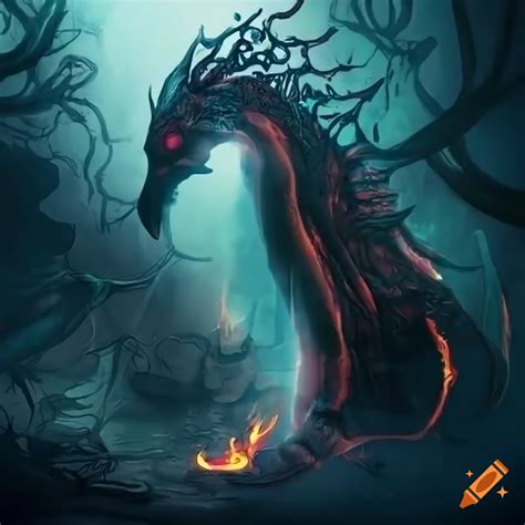 Illustration of a mythical creature rising from flames