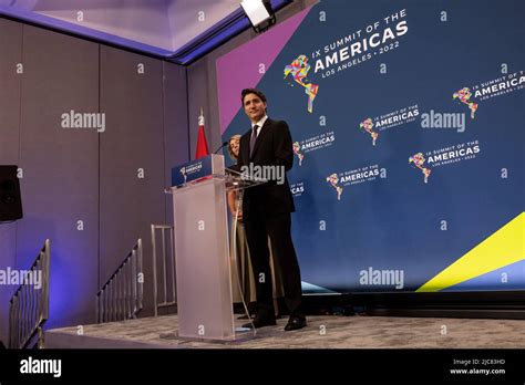 Summit of the Americas conference. Justin Trudeau, Prime Minister of Canada, with Melanie Joly ...