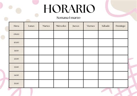 Plantilla De Horario Semanal Pdf