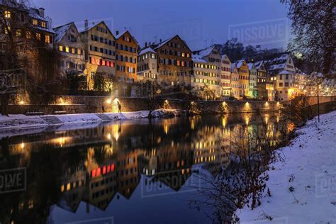 Old Town reflecting in Neckar River, Tubingen, Swabian Alps, Baden ...