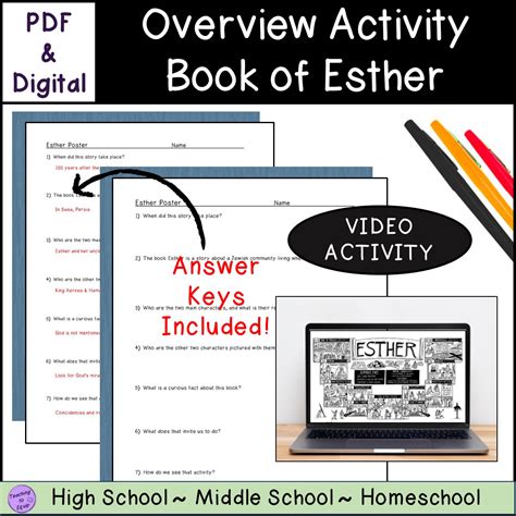 Book of Esther Bible Summary Overview Activity Worksheets | Made By ...