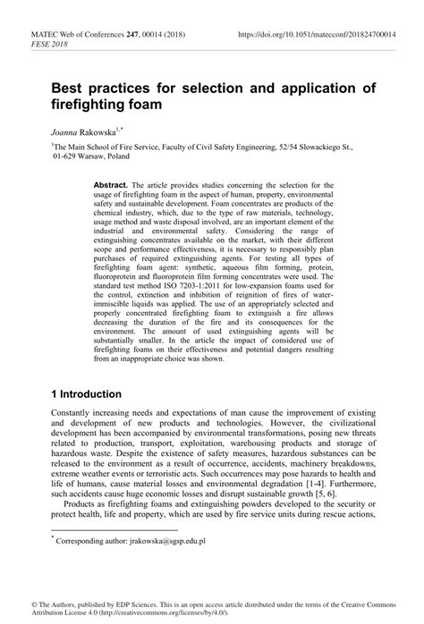 (PDF) Best practices for selection and application of firefighting foam