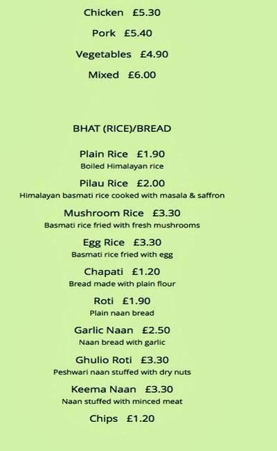 Menu at Gurkha Restaurant, Maidstone