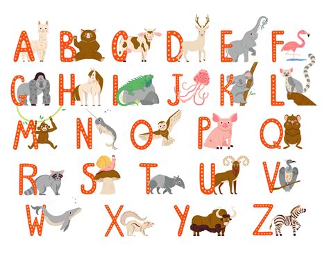 Cute Animals alphabet for kids education. Childish vector font for kids ...