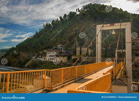 BERAT, ALBANIA: Pedestrian Bridge Over the Osum River in the Old Town ...