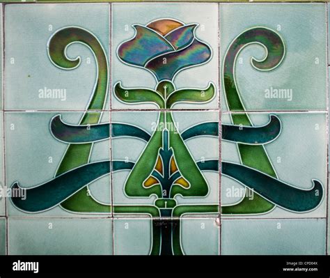 Ornate Green art deco ceramic wall tiles, UK Stock Photo - Alamy