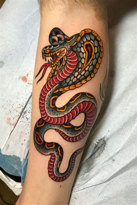 215+ King Cobra Tattoo Ideas (2023) - TattoosBoyGirl Traditional Snake Tattoo, Traditional ...