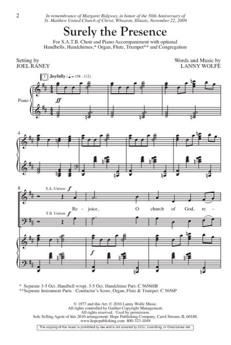 Surely The Presence Sheet Music by Joel Raney (SKU: C5656) - Stanton's ...